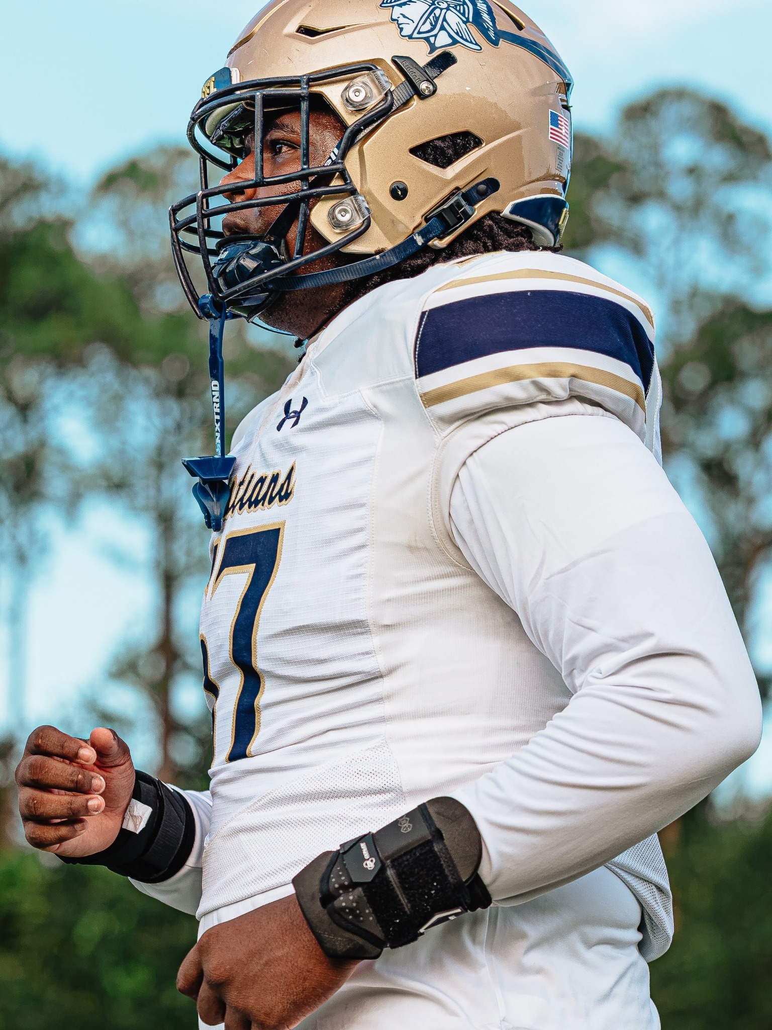 Close-up of Kayden Hamilton number 57 in uniform